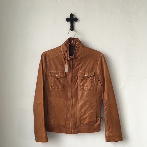 High neck leather jacket