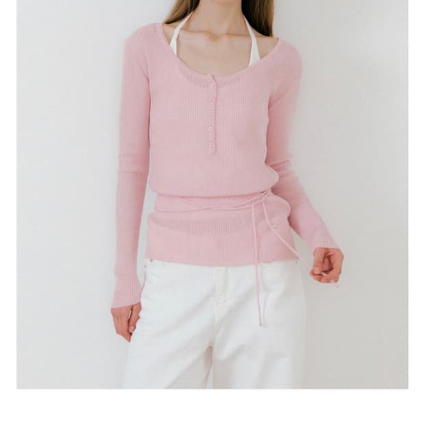 Lettera 레테라 롱 슬림 니트 라이트 핑크