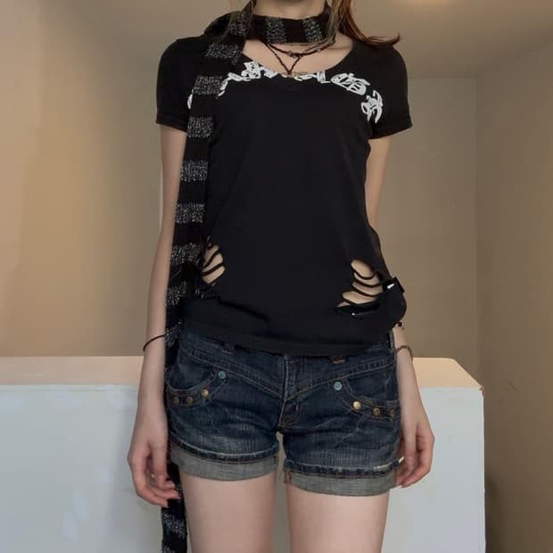 OS)Japanese vintage y2k 펑크 O링 반팔