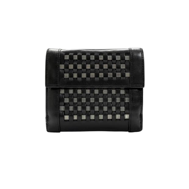 metal woven leather wallet