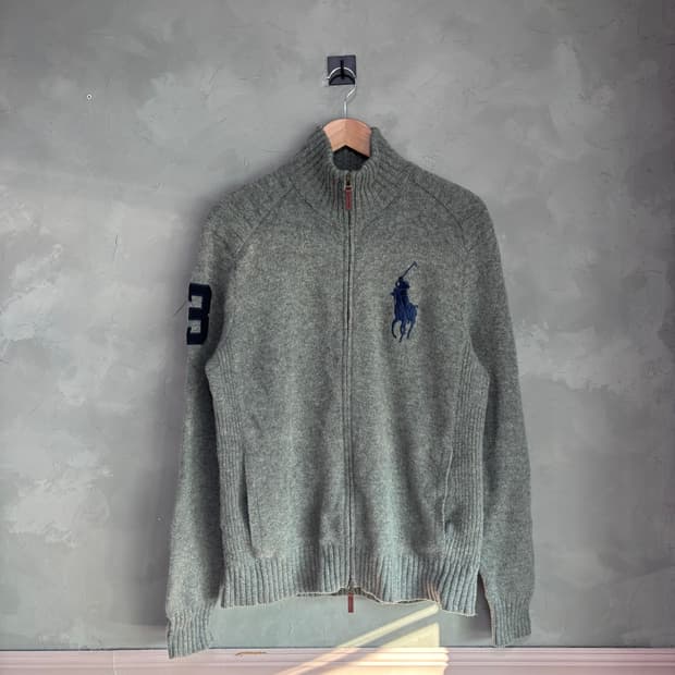 폴로 랄프로렌 램스울 니트 집업 그레이