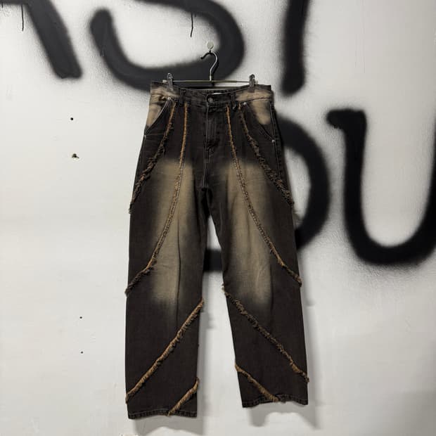VTG 빈티지 샌드워싱 그런지 디테일 와이드 데님 팬츠