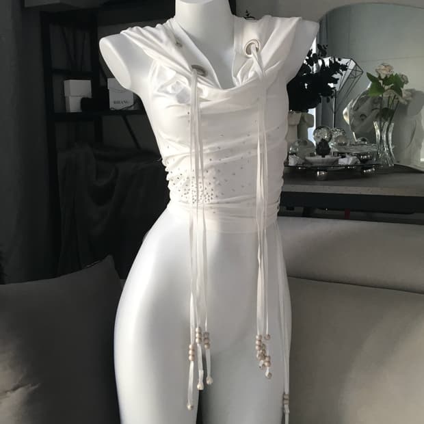 ༒ COWL OVER HOODIE TASSEL SLEEVELESS
