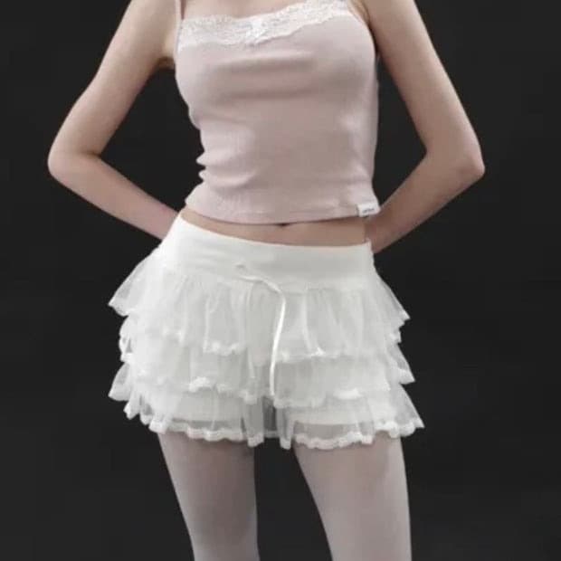 실사o) 드라이로즈 튜튜 스커트팬츠 화이트