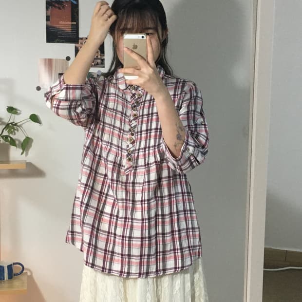 러블리 핑크 블라우스+GU 레이스 아이보리 스커트