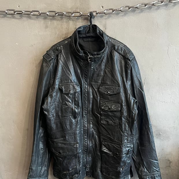 멀티 포켓 램스킨 레더 자켓