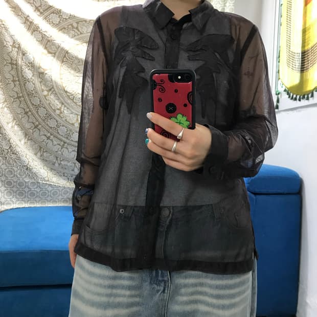 KAZUKO MARIMURA 시스루 디테일 셔츠 (Z1450)