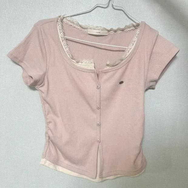 핑크 반팔 레이스 티셔츠 빈티지