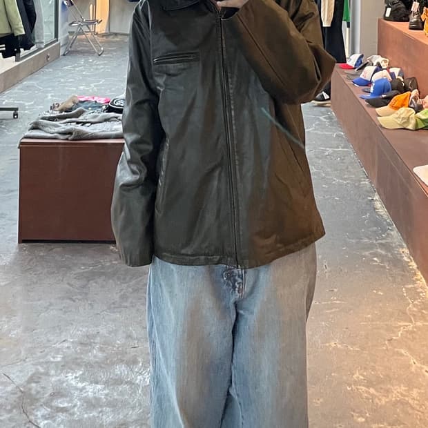 빈티지 딥 카키 소가죽 라이더재킷 H925