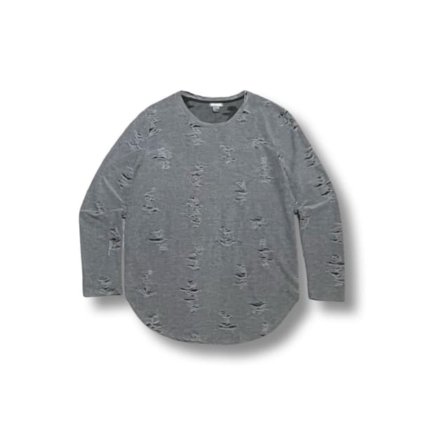 [L] 데미지 롱슬리브 티셔츠 그레이