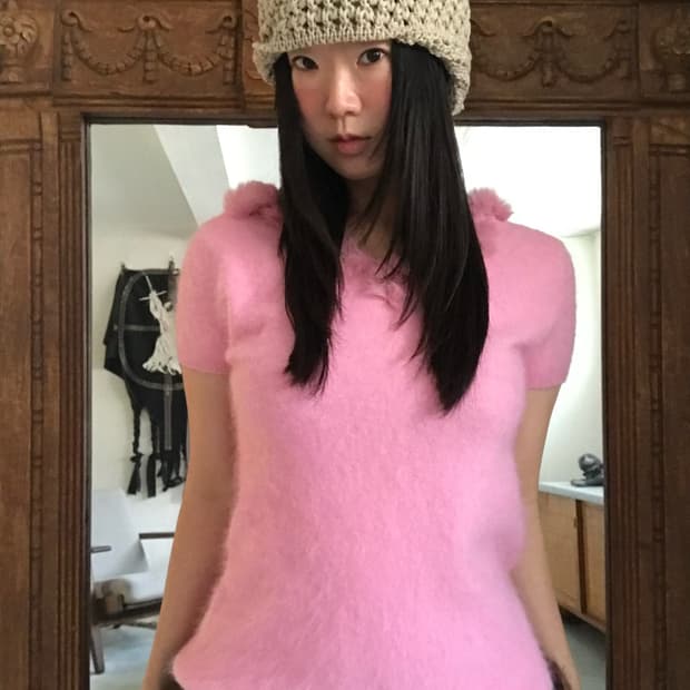 vintage pink angora fur knit 