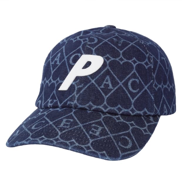 팔라스 데님 P 6패널 하트 데님 패턴 레더 스트랩 모자 볼캡 캡