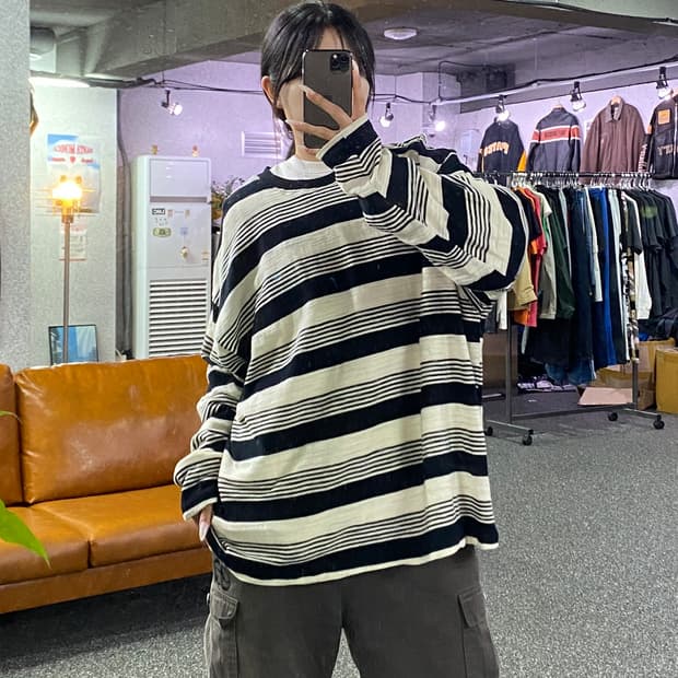 파르티멘토 스트라이프 오버핏 롱슬리브 B5011