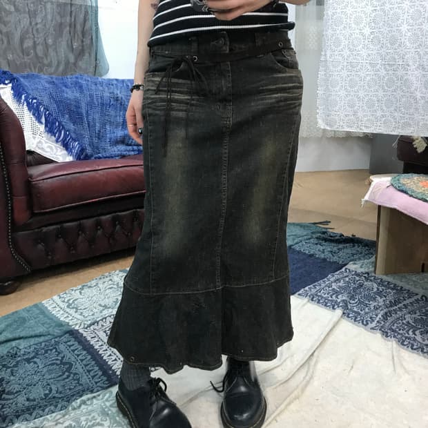 보헤미안 웨스턴 여성 워싱 데님스커트 