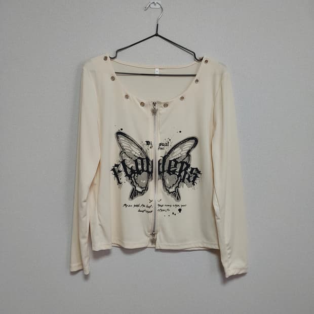 Y2K 나비 레터링 크림 집업 빈티지