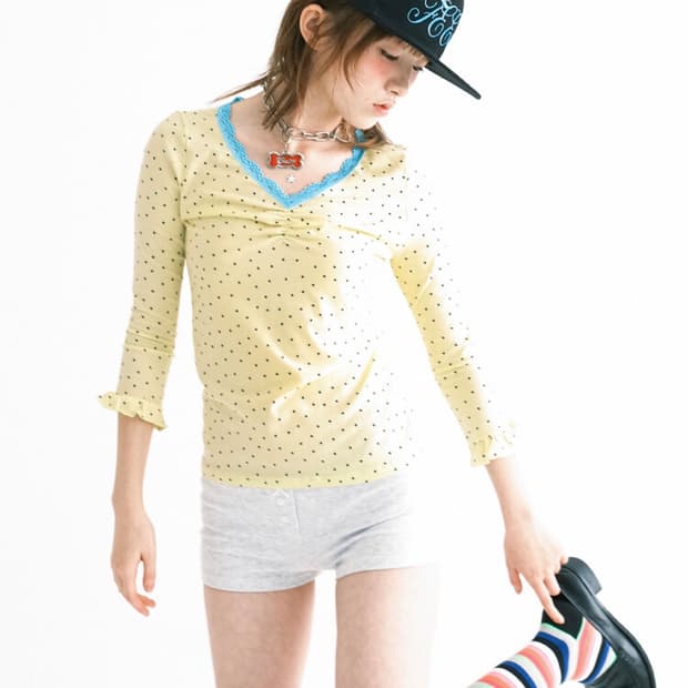샵페어리 mini heart lace top (lemon)