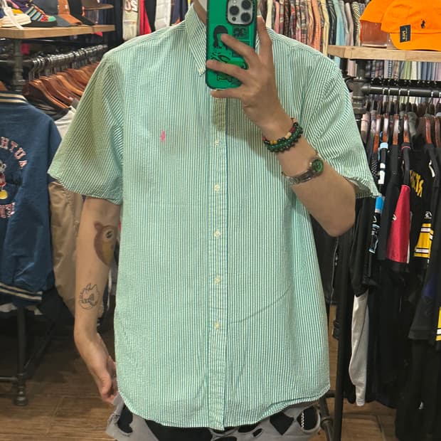 [HI] 폴로 랄프로렌 반팔셔츠 그린 (시어서커)