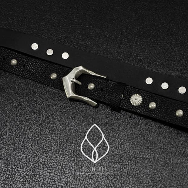 🌗 Flower stud belt / 에스닉 플라워 스터드 가죽 벨트