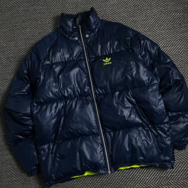 00s 아디다스 네온 자수로고 네이비 패딩 점퍼y 3966
