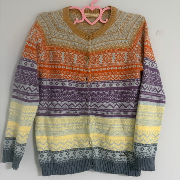 빈티지 가디건 크로커다일 배색