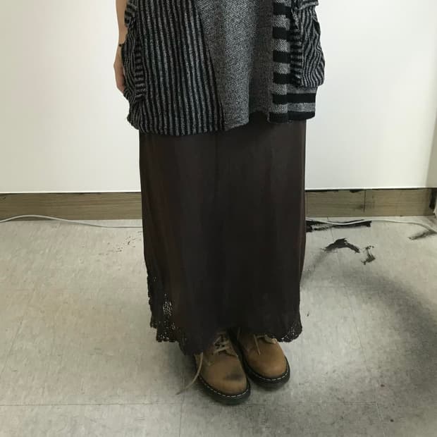 빈티지 린넨 크로셰 롱스커트