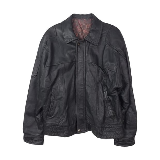 페이즐리 라이닝 블랙 램스킨 레더 봄버 자켓 L