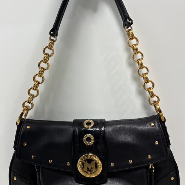 🖤 METROCITY 메트로시티 블랙 레더 골드 체인 숄더백 .Y2K