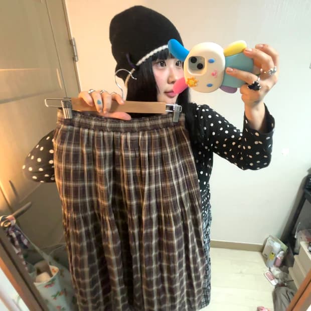 브라운체크스커트