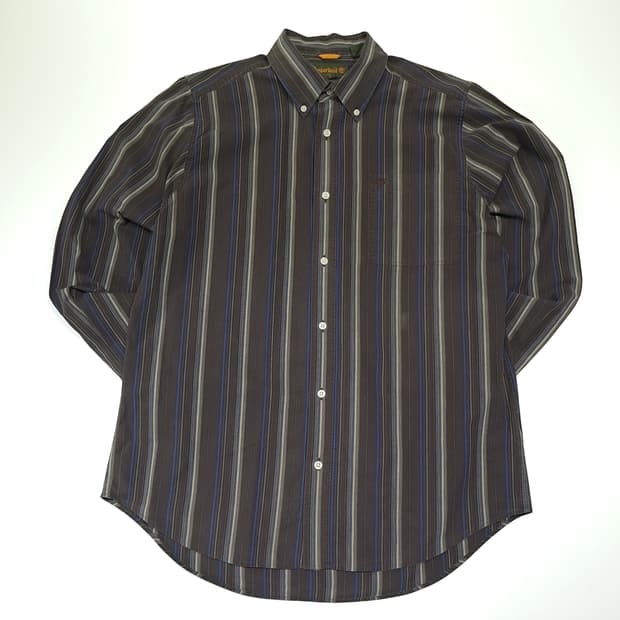 CL494 L 팀버랜드 90s 터키판 코튼 스트라이프 브라운 셔츠 남방