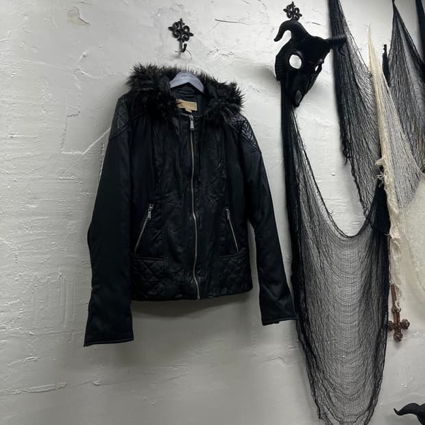 Michael kors leather trimming fur jacket