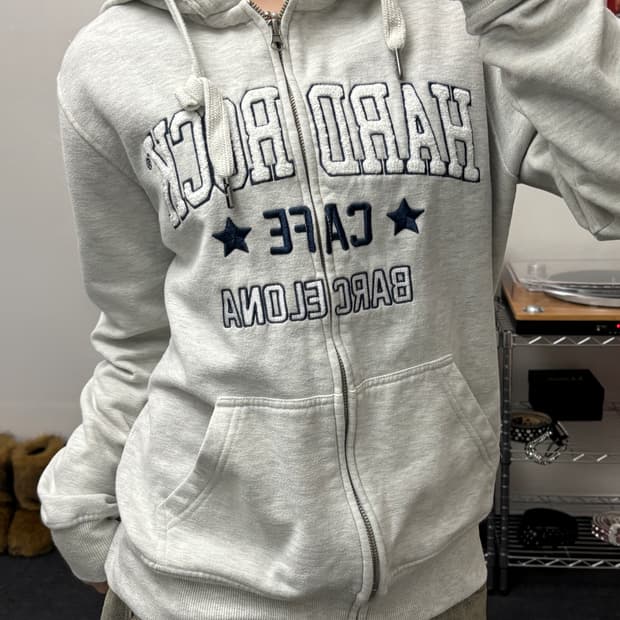 하드락카페 아플리케 로고 멜란지 후드집업