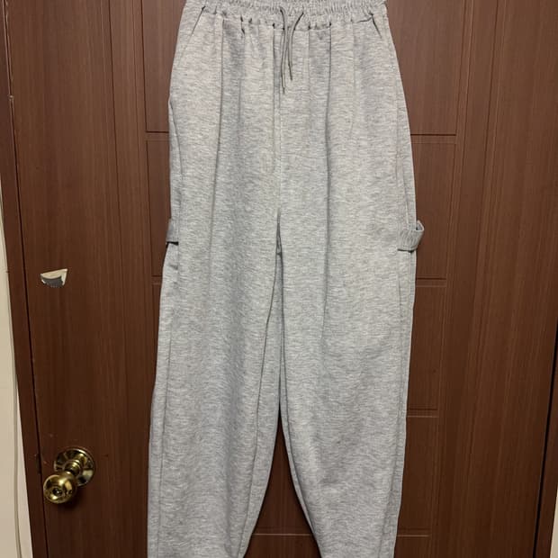 스트릿 펑크 그레이 회색 사이드버튼 핀턱 와이드 조거팬츠