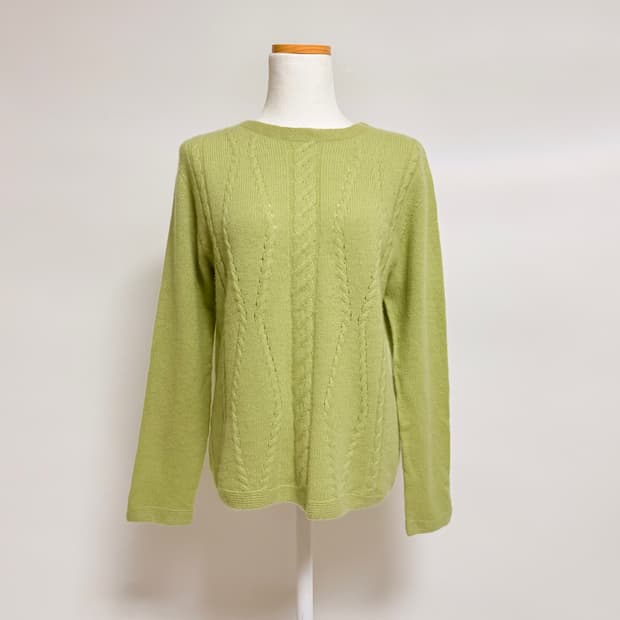 [캐시미어 100%] 파스텔 라임 꽈배기 니트 L