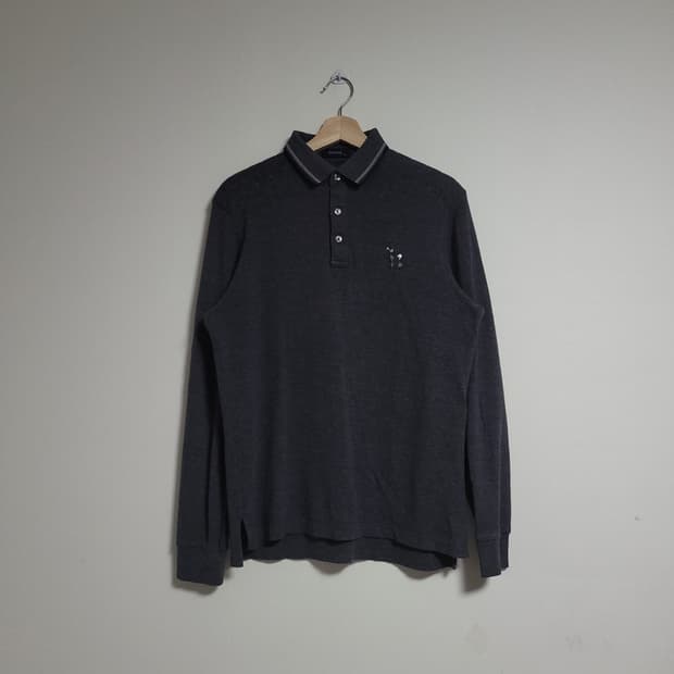 (100) HAZZYS 헤지스 차콜 긴팔 카라 티셔츠