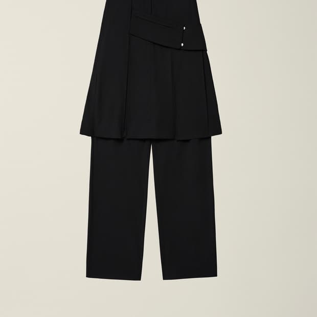 BELTED POCKET LAYERED SKIRT PANTS BLACK