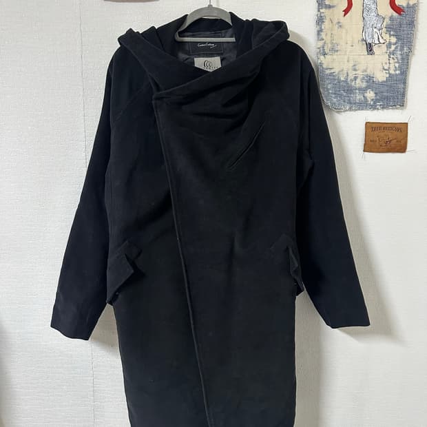 custom culture couture 몰스킨 후디드 드레이프 롱코트