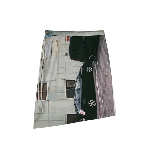seen 프린팅 실크 미디 스커트