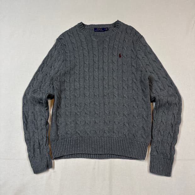 M) 폴로 랄프로렌 케이블 꽈배기 라운드넥 니트 그레이