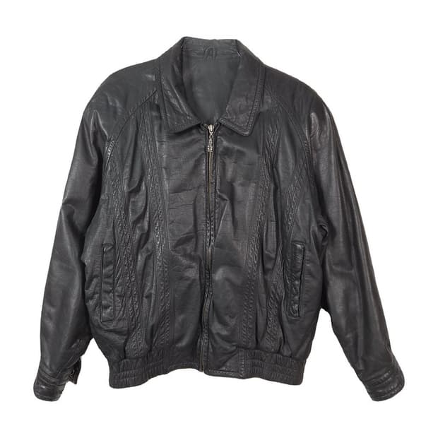 빈티지 소가죽 스티치 블루종 가죽 자켓 L