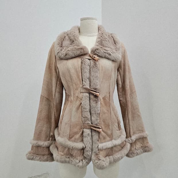 핑크 양가죽 렉스 토끼털 퍼 여성 무스탕