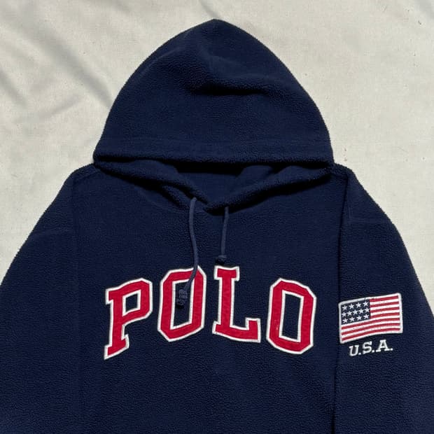 L 폴로랄프로렌 빅로고 성조기 네이비 플리스 후드티