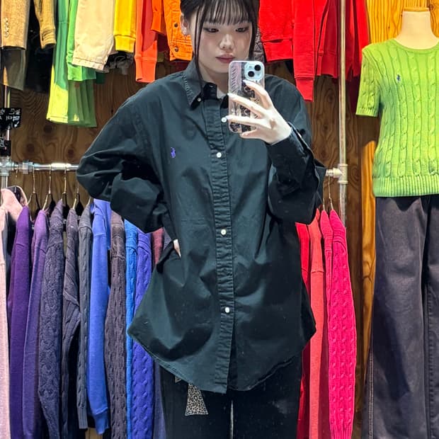 M 폴로랄프로렌 퍼플포니 블랙 코튼 셔츠