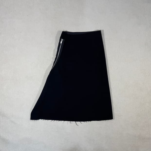 Zipper Wool Long Black Skirt