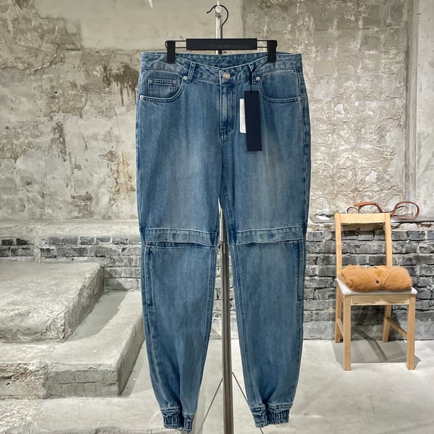 준지 중청 벨크로 니 데님 조거 팬츠