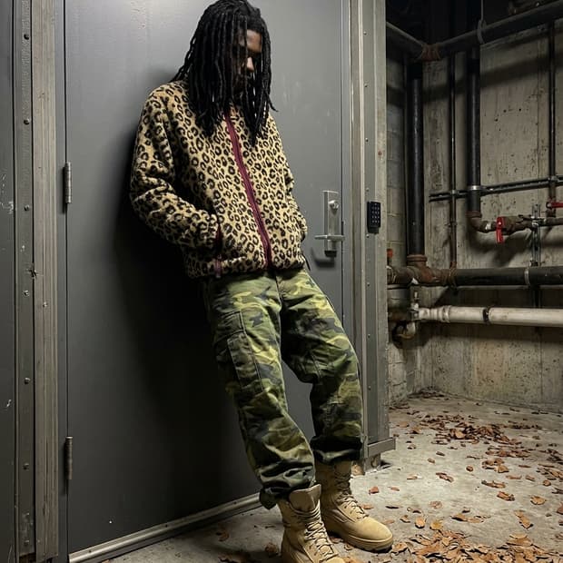 Kapital 레오파드 패턴 플리스 집업 블루종