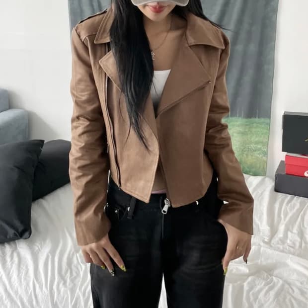 하드 업 카라 라이더 크롭 자켓