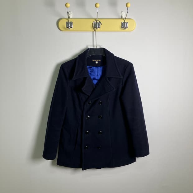 블루 블루 재팬 네이비 더블 버튼 울 피코트 