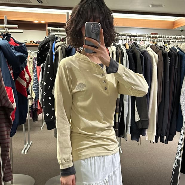 XS)할리데이비슨 빈티지 여성 헨리넥 롱슬리브