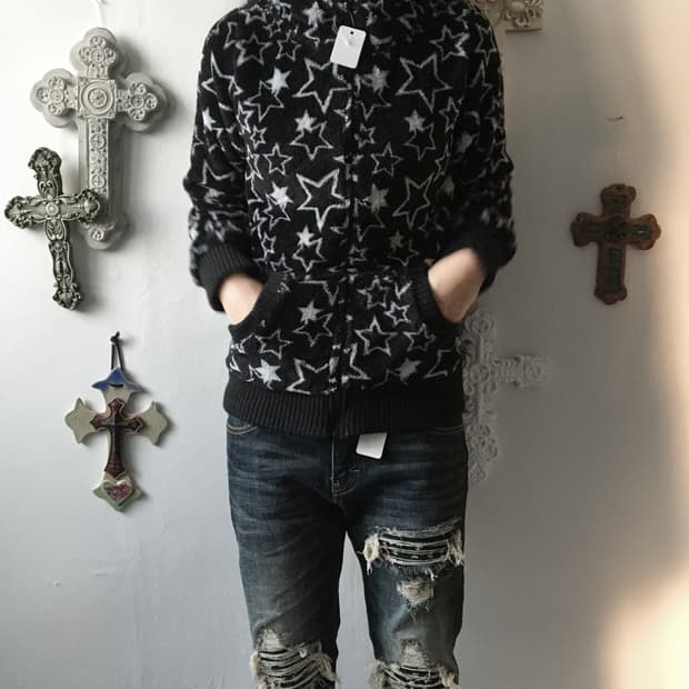 Star pattern fleece hood zip up