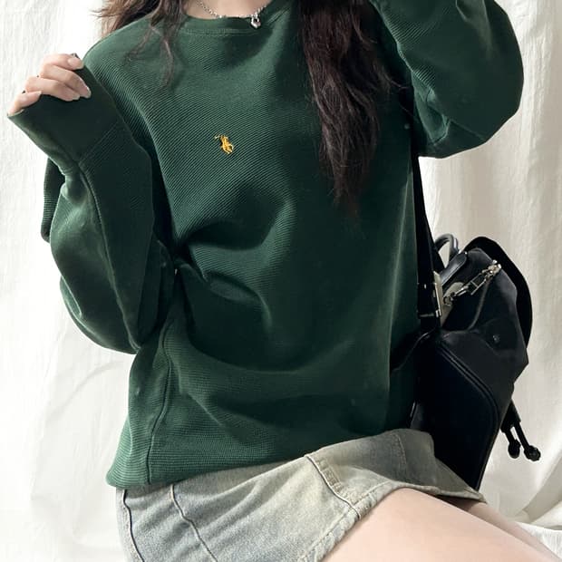 폴로 딥그린 와플 롱슬리브